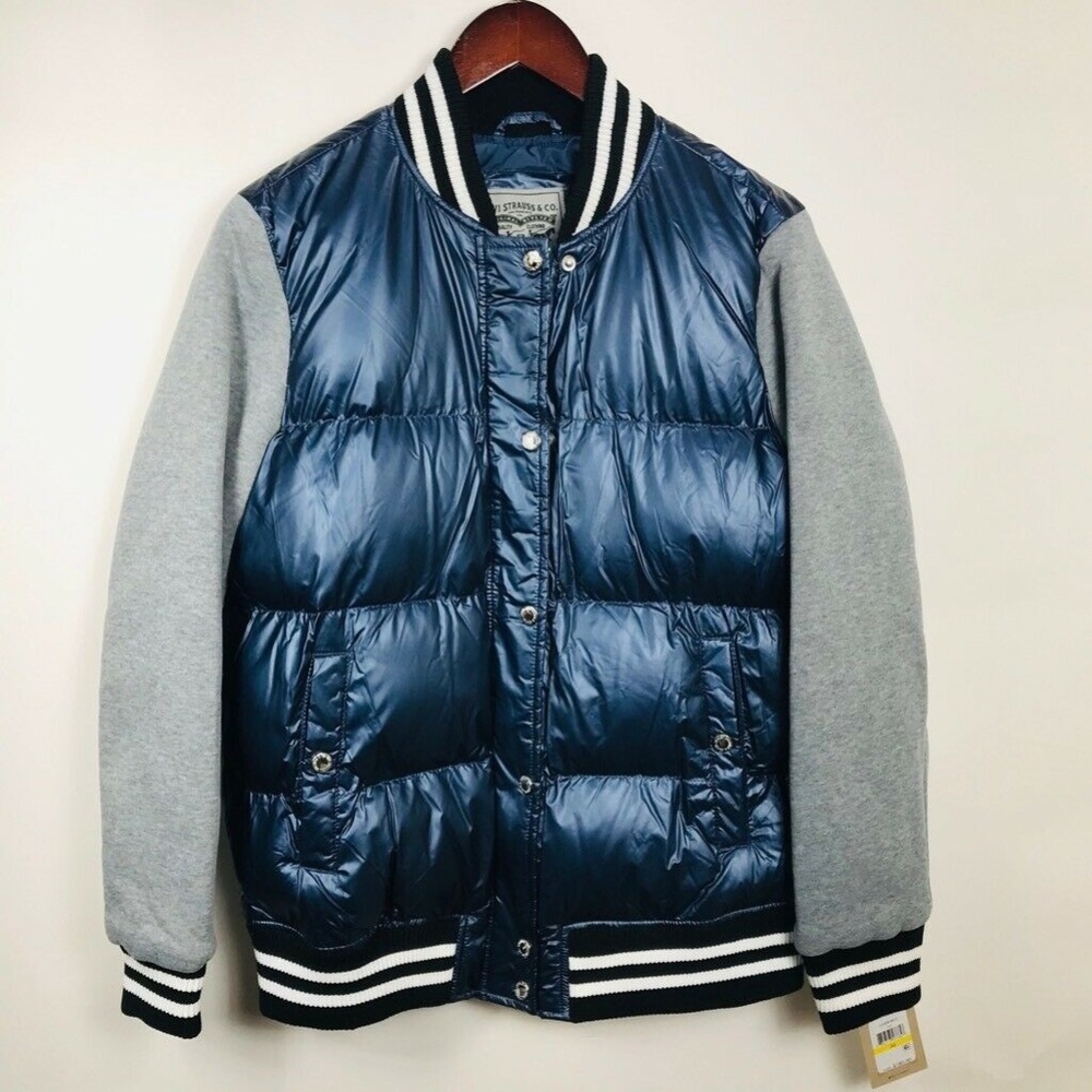 Levis Womens Quilted Bomber Jacket Blue Gray M